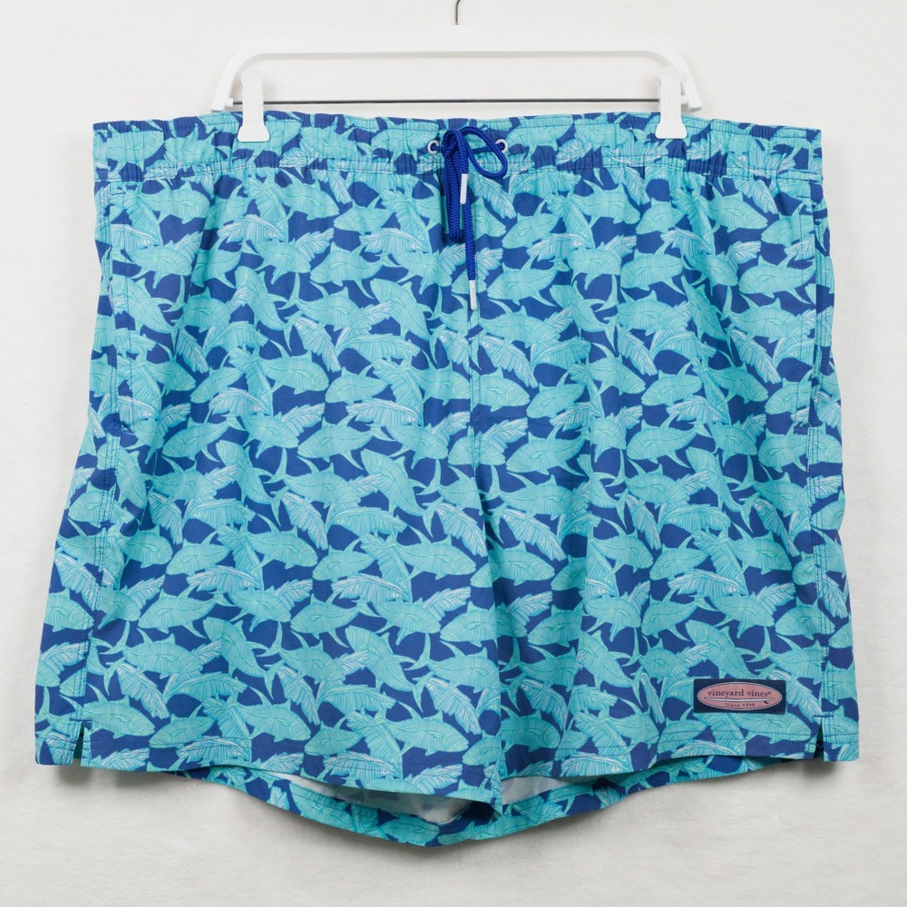 VINEYARD VINES Chappy Swim Trunks Tuna Palm Fish Print Board Shorts Blue Sz 2XB